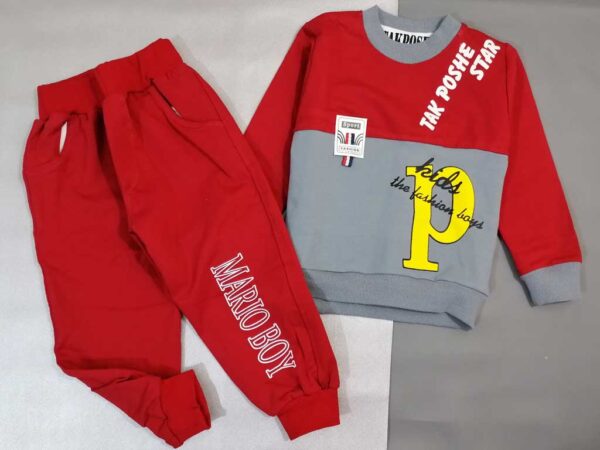 بلوز شلوار بچه گانه قرمز طوسی