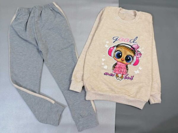 بلوز شلوار دخترانه طوسی کرم