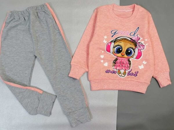 بلوز شلوار دخترانه گلبهی طوسی