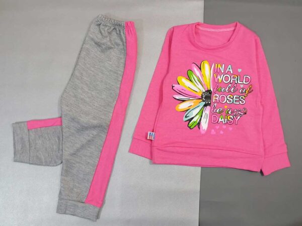 بلوز شلوار دخترانه طوسی صورتی