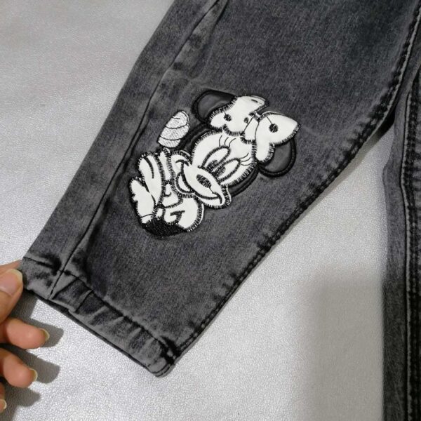 شلوار لی دخترانه مشکی طرح میکی موس مناسب 1 تا 12 سال