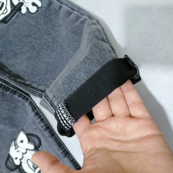 شلوار لی دخترانه مشکی طرح میکی موس مناسب 1 تا 12 سال