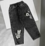 شلوار لی دخترانه مشکی طرح میکی موس مناسب 1 تا 12 سال