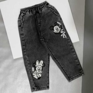 شلوار لی دخترانه مشکی طرح میکی موس مناسب 1 تا 12 سال