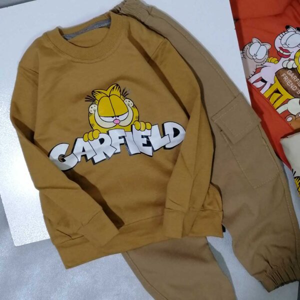 بلوز شلوار بچه گانه طرح گارفیلد قهوه ای مناسب 2 تا 7 سال