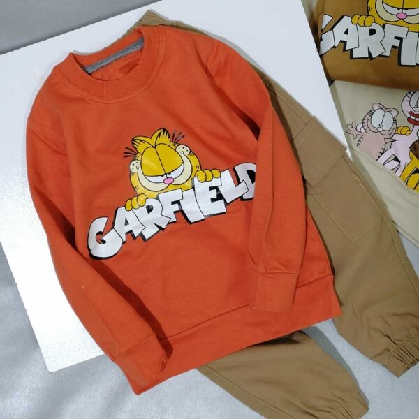 بلوز شلوار بچه گانه طرح گارفیلد نارنجی مناسب 2 تا 7 سال