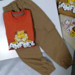 بلوز شلوار بچه گانه طرح گارفیلد نارنجی مناسب 2 تا 7 سال