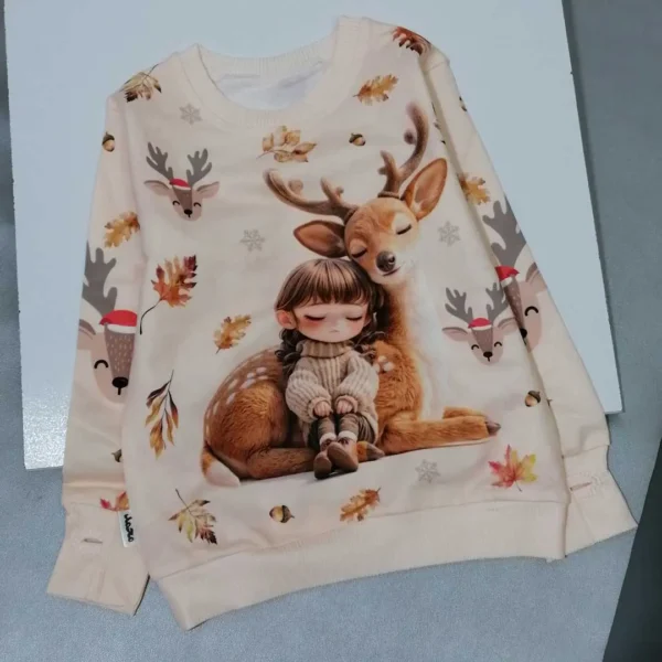 بلوز تک دخترانه طرح آهو مناسب 2 تا 9 سال