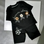 تیشرت شلوارک دخترانه مشکی گل برجسته مناسب 0 تا 5 سال
