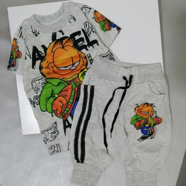 تیشرت شلوارک پسرانه بچه گانه طرح گارفیلد مناسب 3 تا 12 سال