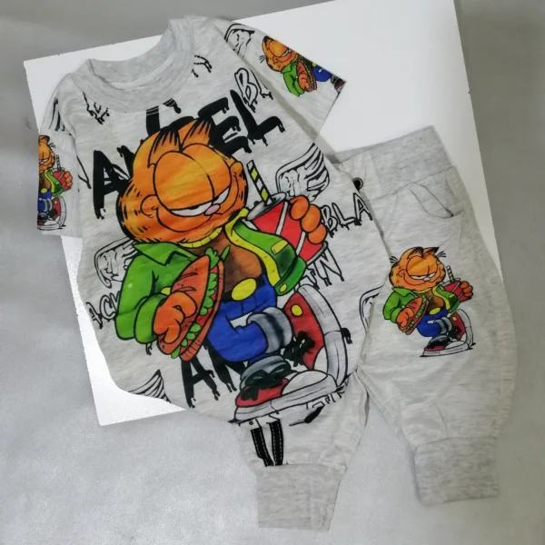 تیشرت شلوارک پسرانه بچه گانه طرح گارفیلد مناسب 3 تا 12 سال