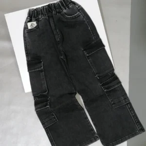 شلوار لی شش جیب کارگو زغالی