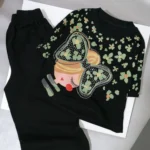 کراپ شلوار دخترانه مشکی طرح فنری مناسب 2 تا 9 سال