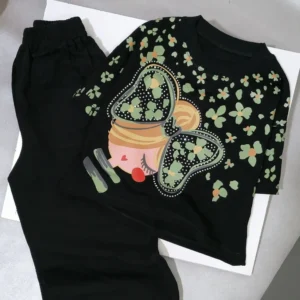 کراپ شلوار دخترانه مشکی طرح فنری مناسب 2 تا 9 سال