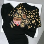 کراپ شلوار دخترانه مشکی طرح فنری مناسب 2 تا 9 سال