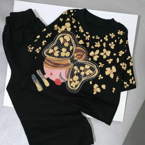 کراپ شلوار دخترانه مشکی طرح فنری مناسب 2 تا 9 سال