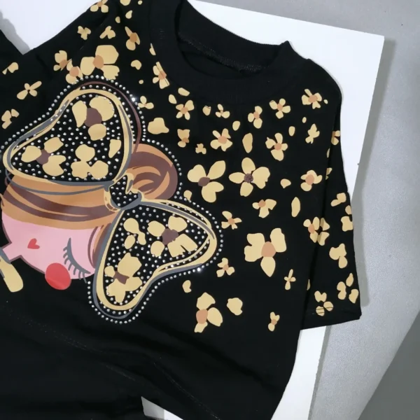 کراپ شلوار دخترانه مشکی طرح فنری مناسب 2 تا 9 سال