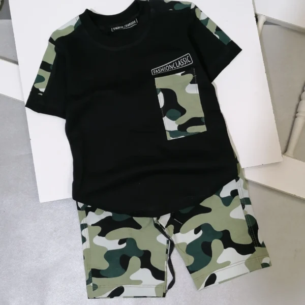 تیشرت شلوارک پسرانه ارتشی مشکی محرمی از 2 تا 9 سال