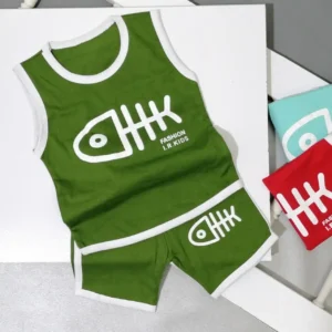 تاپ شلوارک اسپرت طرح ماهی مناسب دختر و پسر 0 تا 3 سال