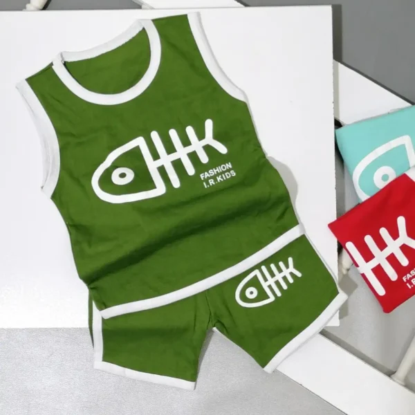 تاپ شلوارک اسپرت طرح ماهی مناسب دختر و پسر 0 تا 3 سال