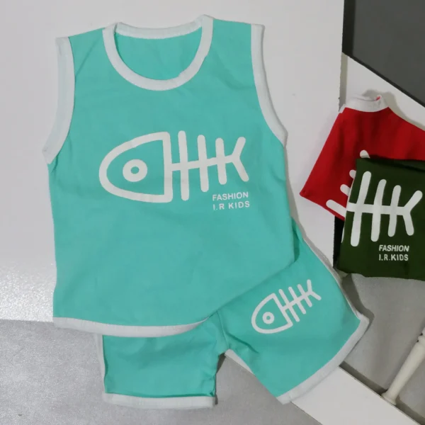 تاپ شلوارک اسپرت طرح ماهی مناسب دختر و پسر 0 تا 3 سال