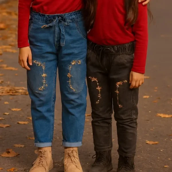 شلوار مام فیت دخترانه گل نقاشی | 5 تا 12 سال - Image 8