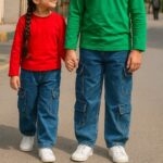 شلوار کارگو مناسب ست خواهر برادری با جنس لی پشت پنبه ای با کمی کش