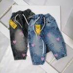 شلوار لی گلدوزی دخترانه قلبی مناسب صفر تا 9 سال