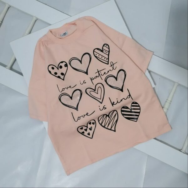 تیشرت لانگ دخترانه قلبی | 5 تا 17 سال - Image 5