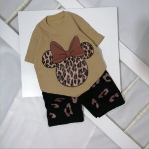 تیشرت شلوارک دخترانه میکی پلنگی | 2 تا 9 سال